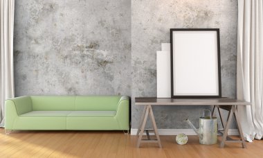 Modern parlak iç. 3D render