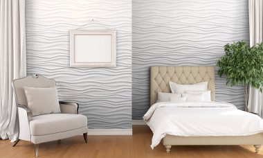 Modern parlak iç. 3D render