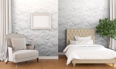 Modern parlak iç. 3D render