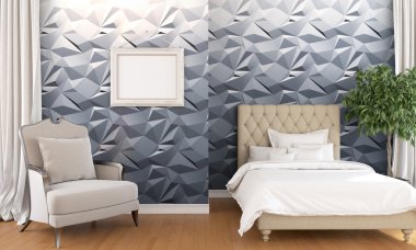 Modern parlak iç. 3D render