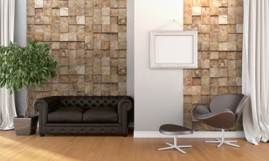 Modern parlak iç. 3D render