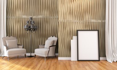 Modern parlak iç. 3D render