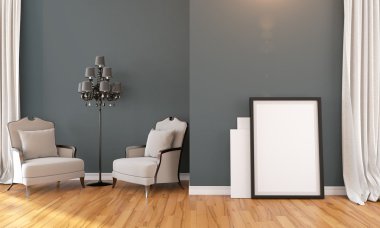 Modern parlak iç. 3D render