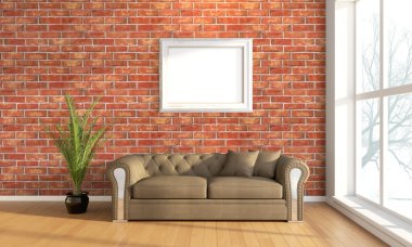 Modern parlak iç. 3D render