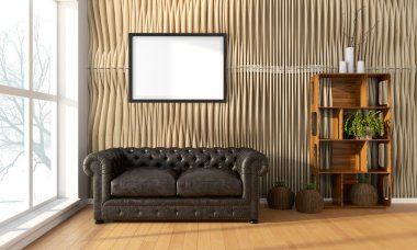 Modern parlak iç. 3D render