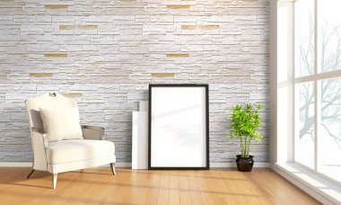 Modern parlak iç. 3D render