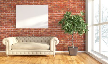 Modern parlak iç. 3D render