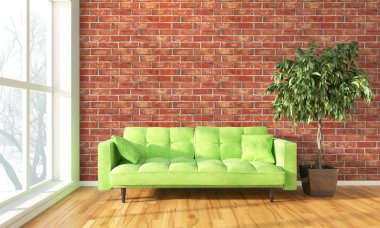 Modern parlak iç. 3D render