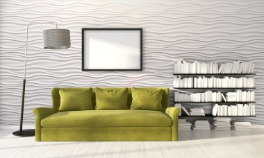 Modern parlak iç. 3D render