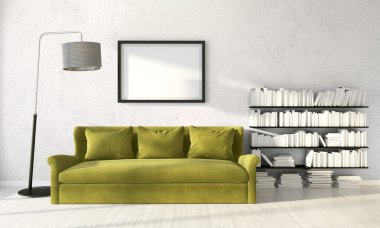 Modern parlak iç. 3D render