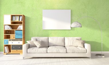 Modern parlak iç. 3D render