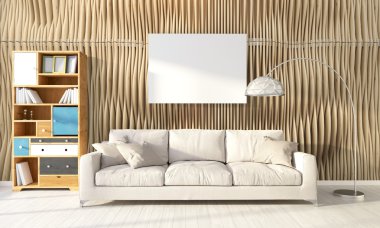 Modern parlak iç. 3D render