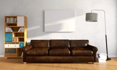 Modern parlak iç. 3D render