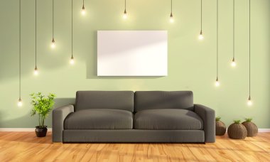 Modern parlak iç. 3D render
