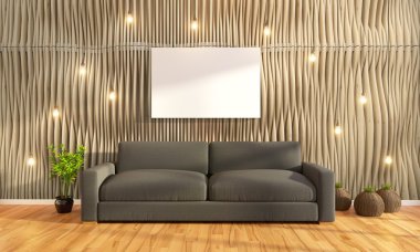 Modern parlak iç. 3D render