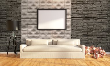 Modern parlak iç. 3D render