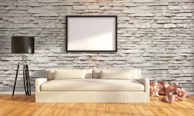 Modern parlak iç. 3D render