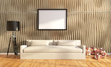 Modern parlak iç. 3D render