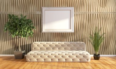 Modern parlak iç. 3D render