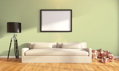 Modern parlak iç. 3D render