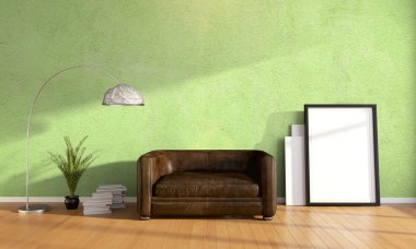 Modern parlak iç. 3D render