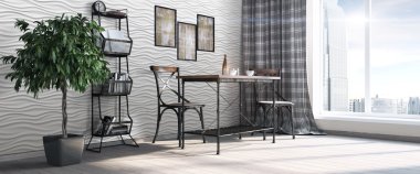 Modern parlak iç. 3D render