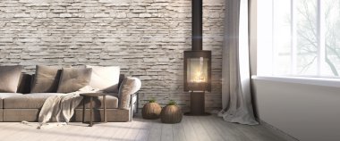 Modern parlak iç. 3D render