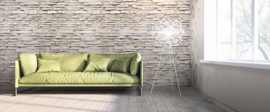 Modern parlak iç. 3D render