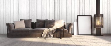 Modern parlak iç. 3D render