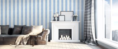 Modern parlak iç. 3D render