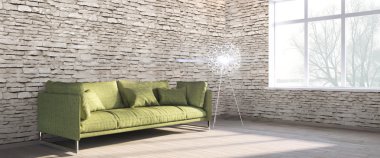 Modern parlak iç. 3D render