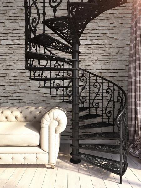 Modern parlak iç. 3D render