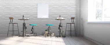 Modern parlak iç. 3D render