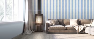 Modern parlak iç. 3D render