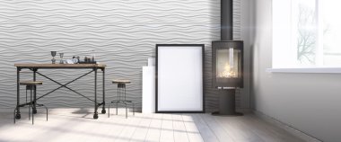 Modern parlak iç. 3D render