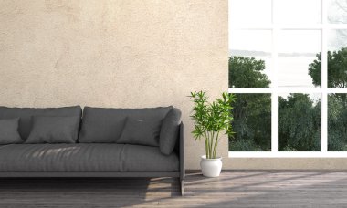 Modern parlak iç. 3D render