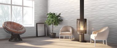 Modern parlak iç. 3D render