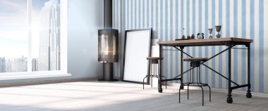 Modern parlak iç. 3D render