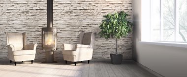 Modern parlak iç. 3D render