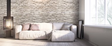 Modern parlak iç. 3D render