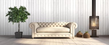 Modern parlak iç. 3D render