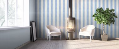 Modern parlak iç. 3D render