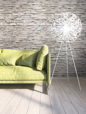 Modern parlak iç. 3D render