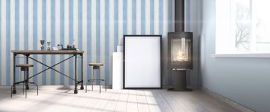 Modern parlak iç. 3D render