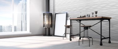 Modern parlak iç. 3D render