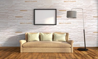 Modern parlak iç. 3D render