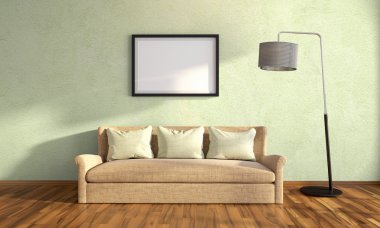 Modern parlak iç. 3D render