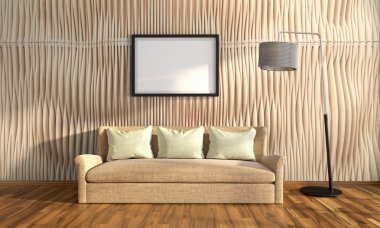 Modern parlak iç. 3D render