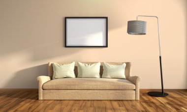 Modern parlak iç. 3D render