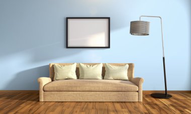 Modern parlak iç. 3D render